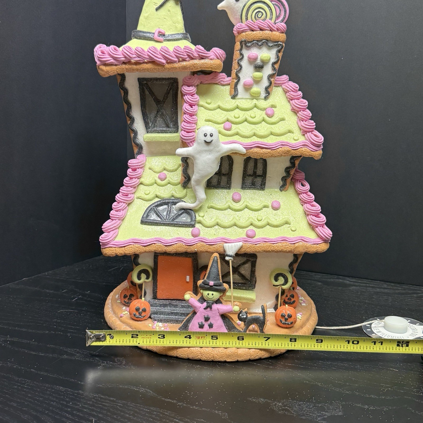Halloween 16in Light Up Witch Gingerbread House LED Ghost Black Cat NEW