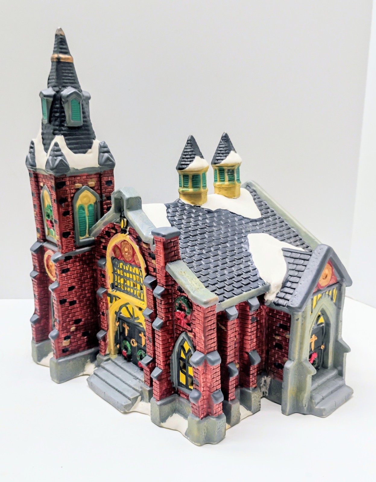 Christmas Village Town Lighted Red Brick Church Building Religion Jesus Charming