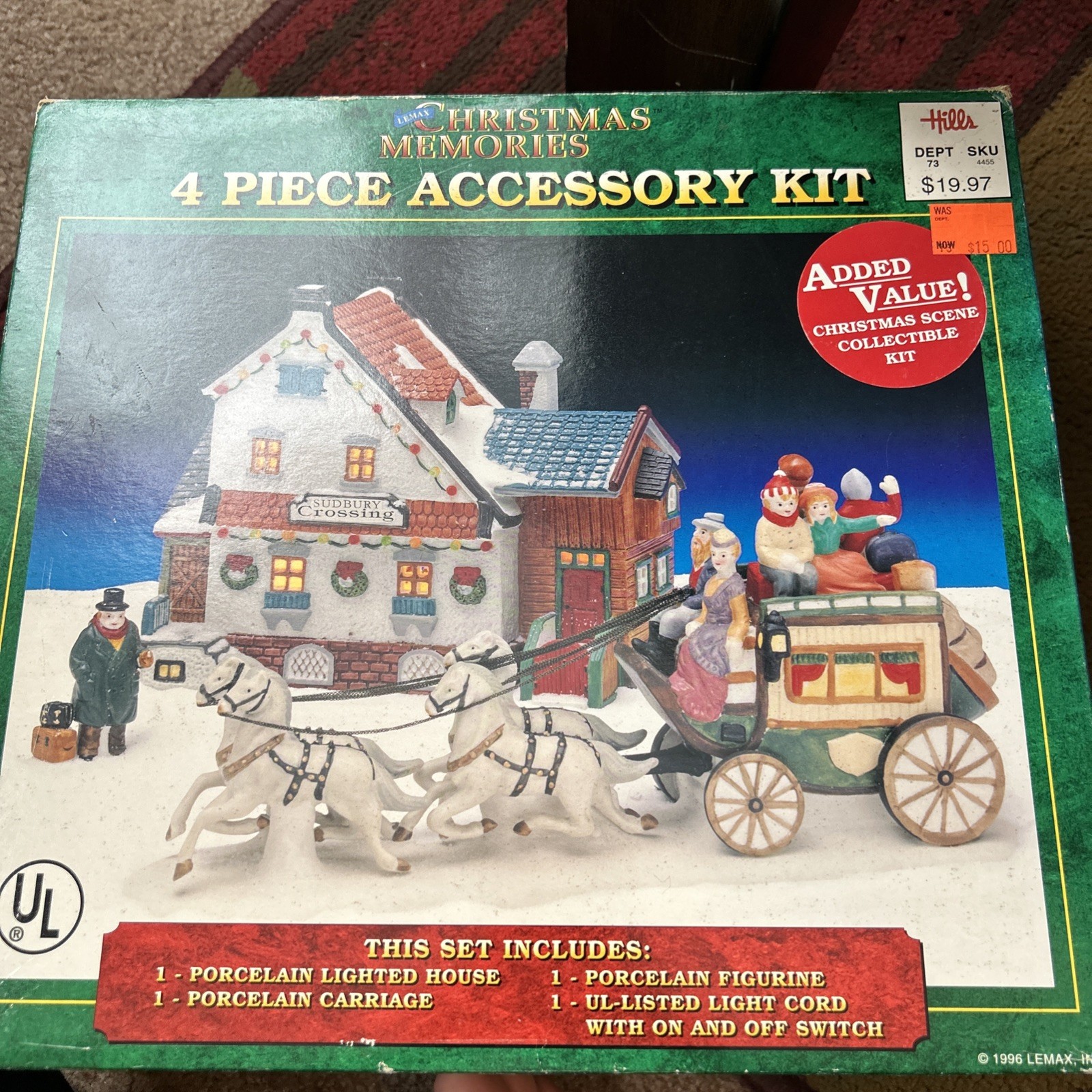 Christmas Memories 4pc Accessory Kit Lighted House And Carriage 1996