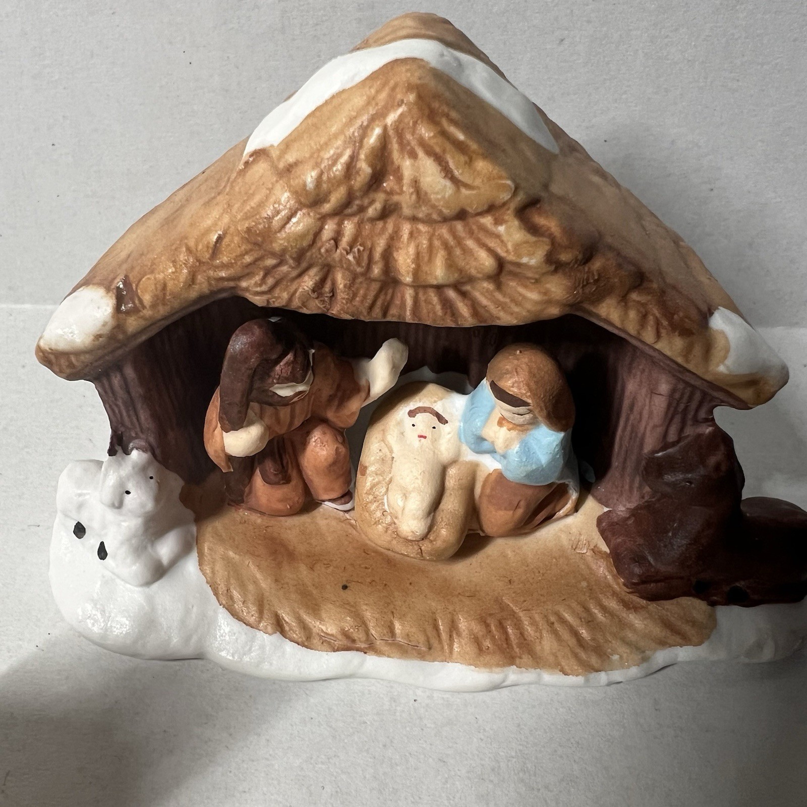 Vintage Christmas Village Figurine Lot Nativity Moose Skier Taiwan Philippines 7