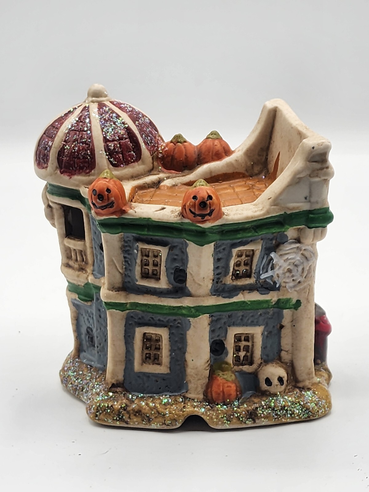 Set of 3 Halloween Village Ceramic Houses Lighted Decor 4x5in Lights Not Include