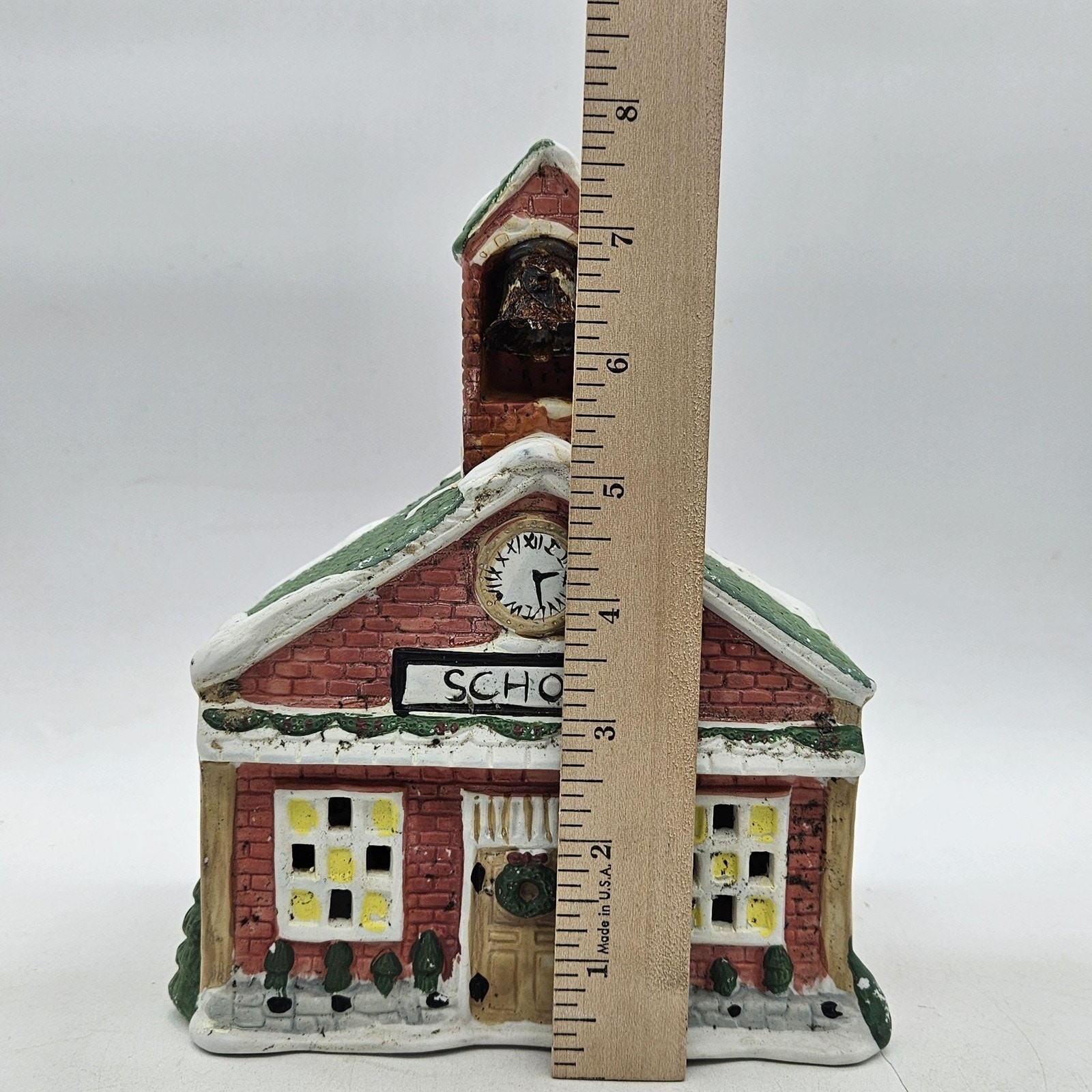 Vintage 1990 Rex & Lee Christmas Schoolhouse Light Up Ceramic Village Decor