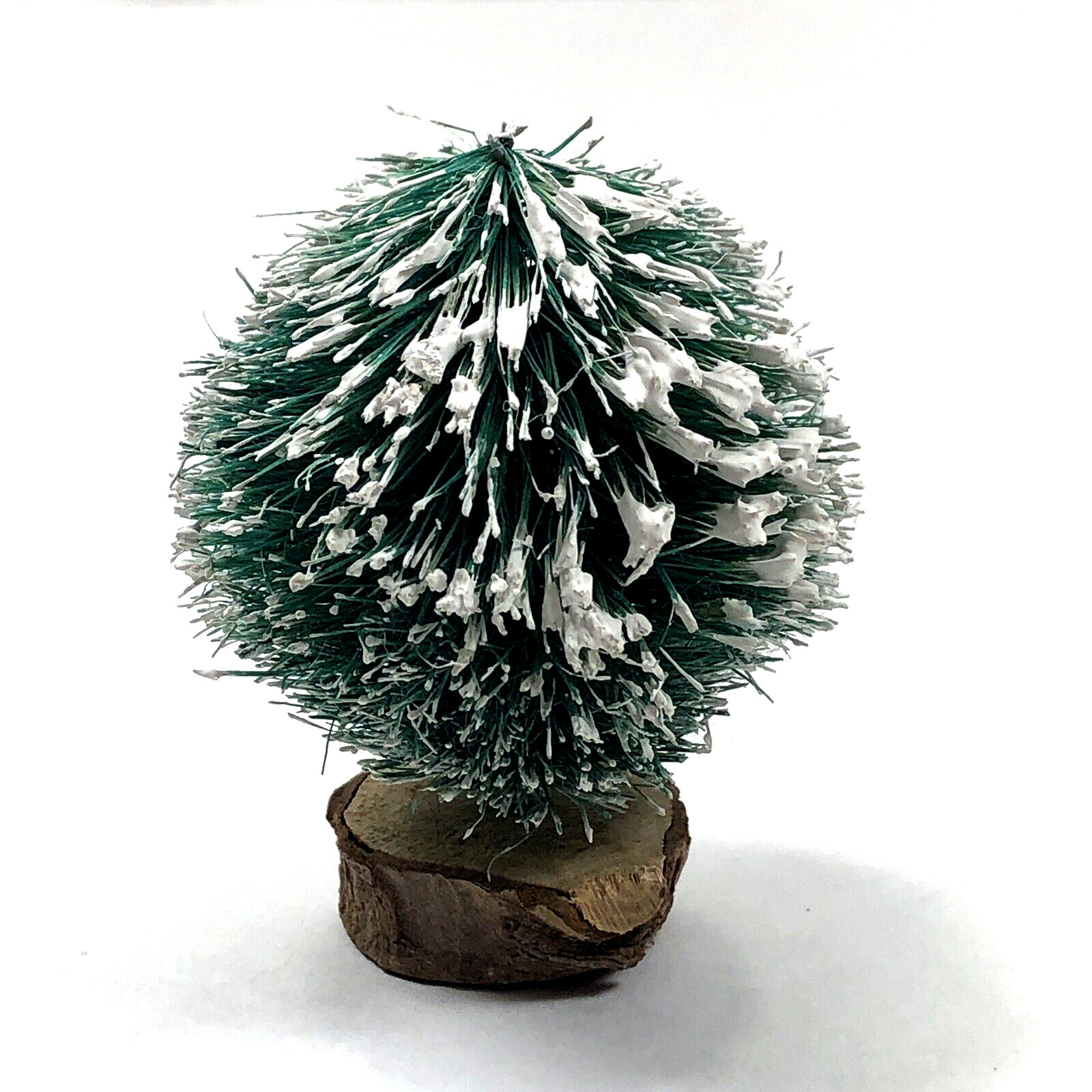 Vtg Flocked Bottle Brush Shrubs Bush Trees 2.25in High Wood Slice Base Set of 2