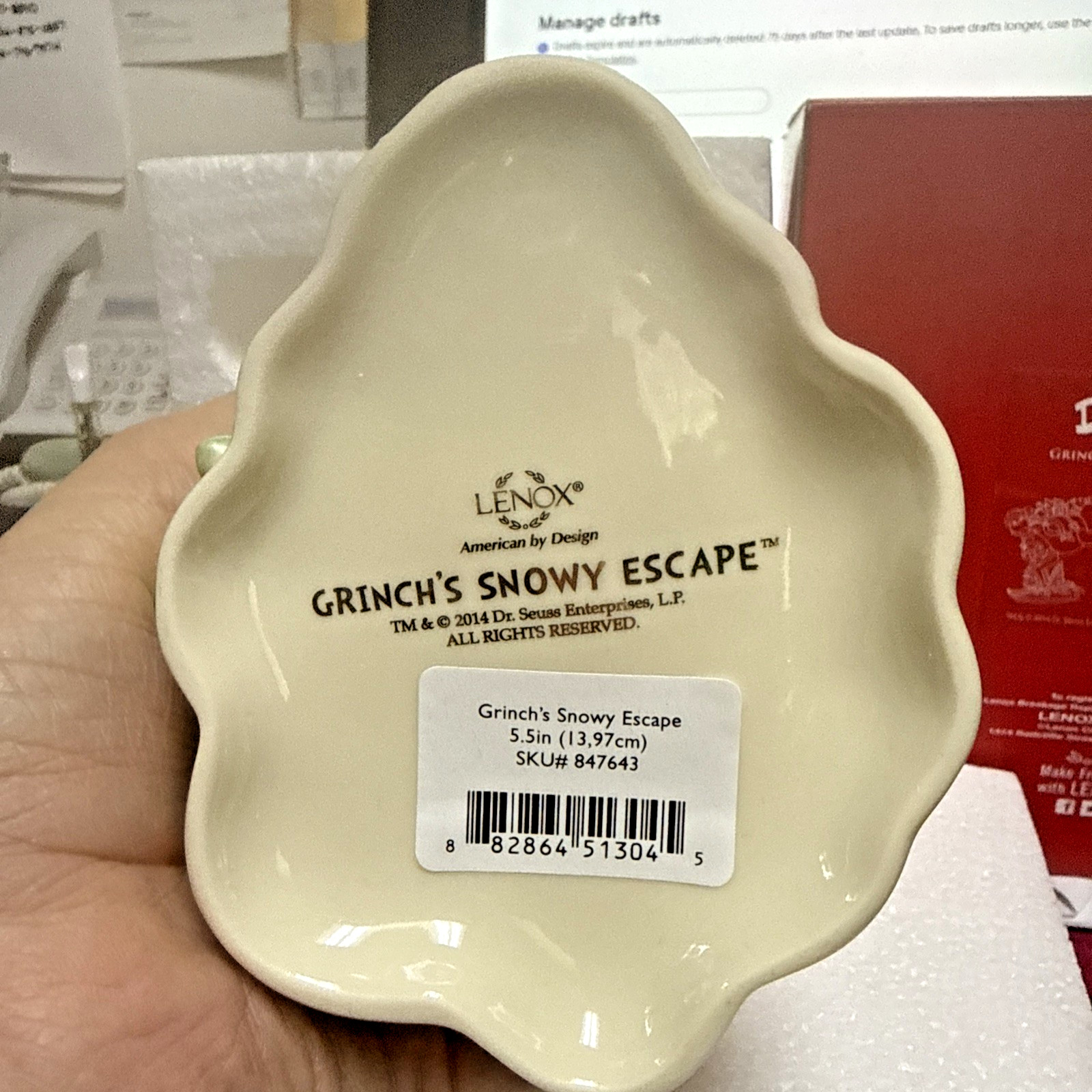 RARE 2014 Lenox GRINCH’S SNOWY ESCAPE BRAND NEW IN BOX WITH COA GRINCH