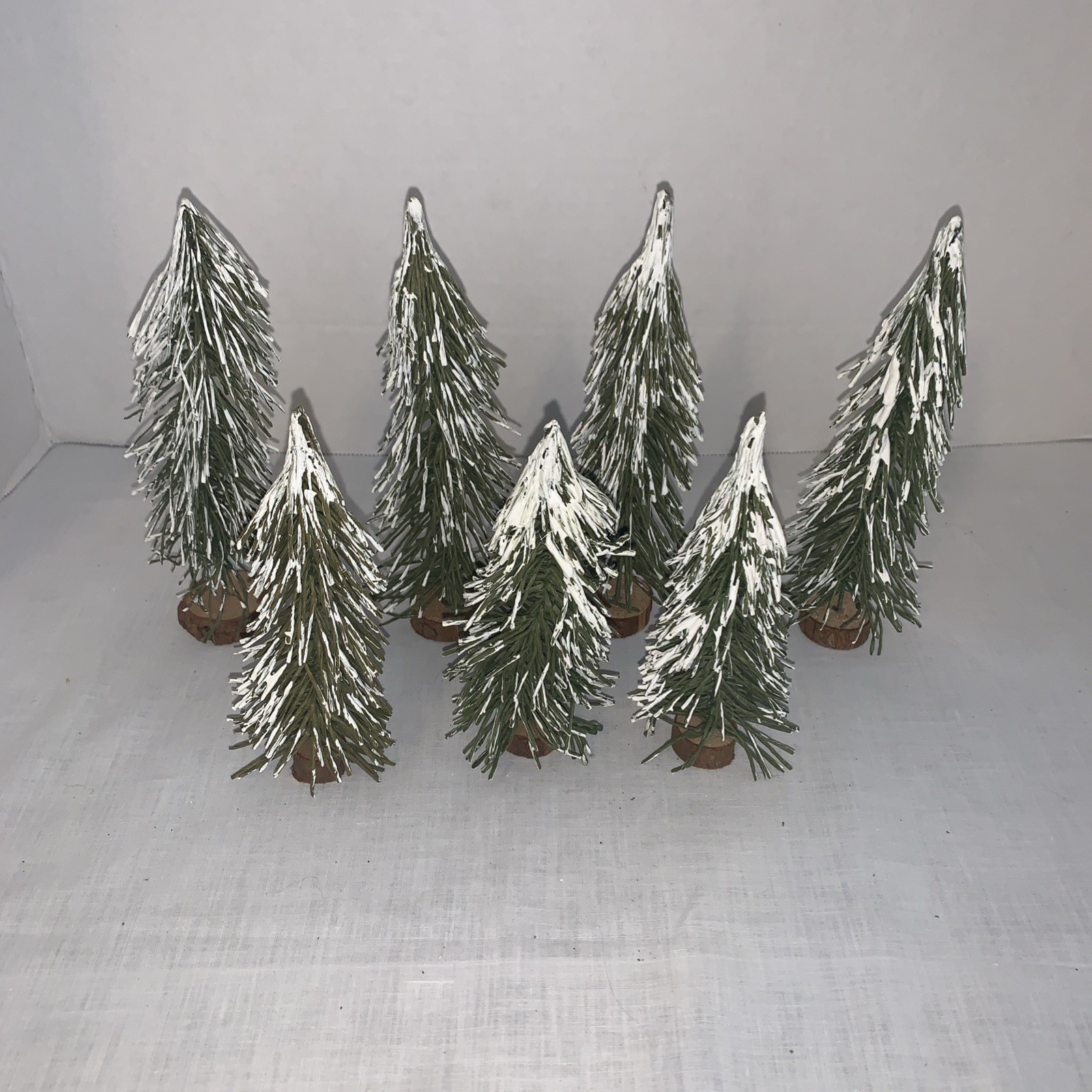 7 Vtg Frosted Trees 5 3/4 -7 1/4 Christmas Village Made in Taiwan Bendable