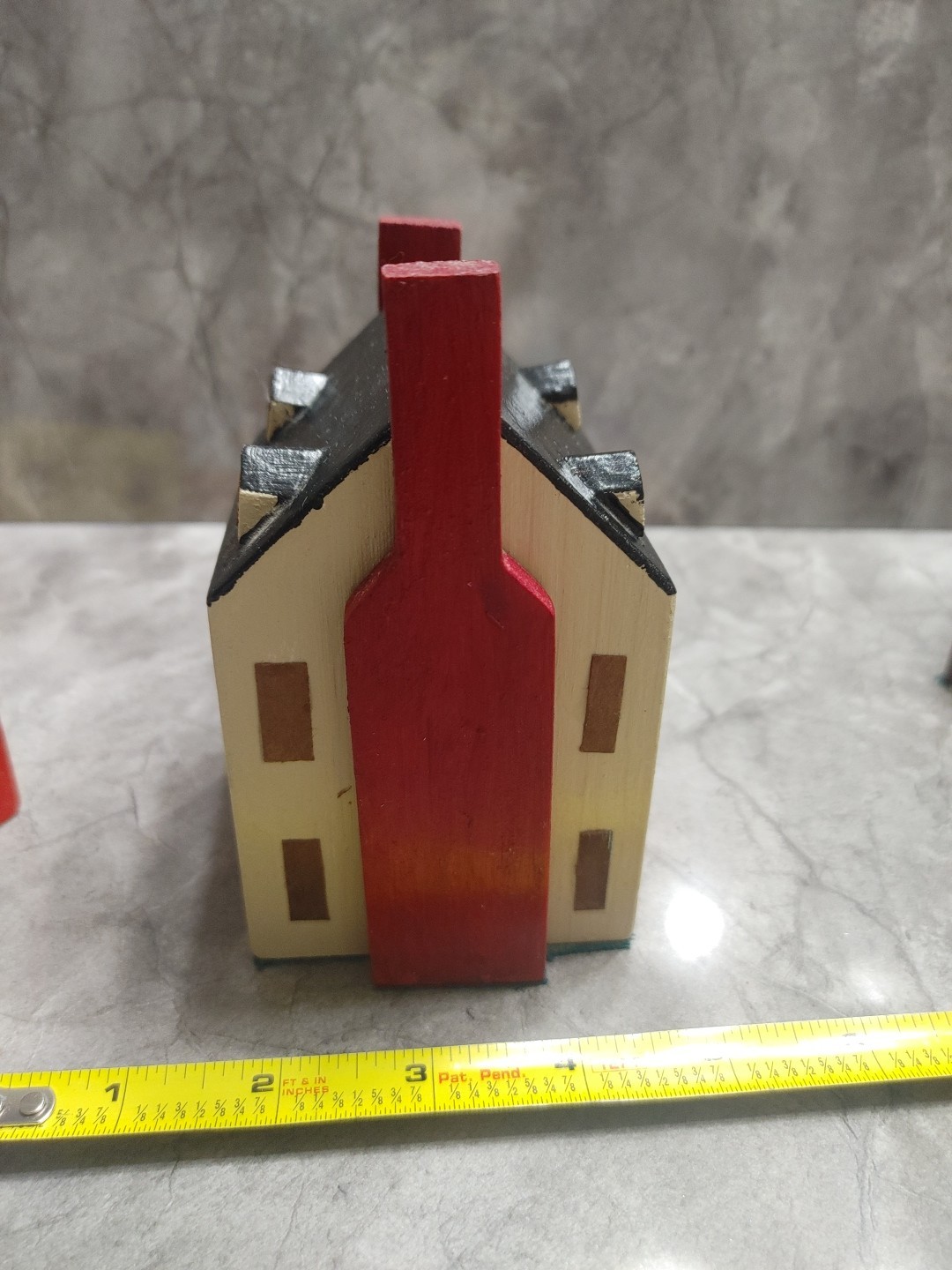 Primitive Folk Art Wood Block Village Houses Set Of 7 Handmade Painted Buildings