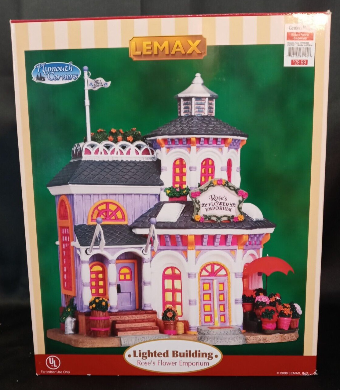 Lemax Lighted Building Plymouth Corners Rose’s Flower Emporium 2008 Brand NIB
