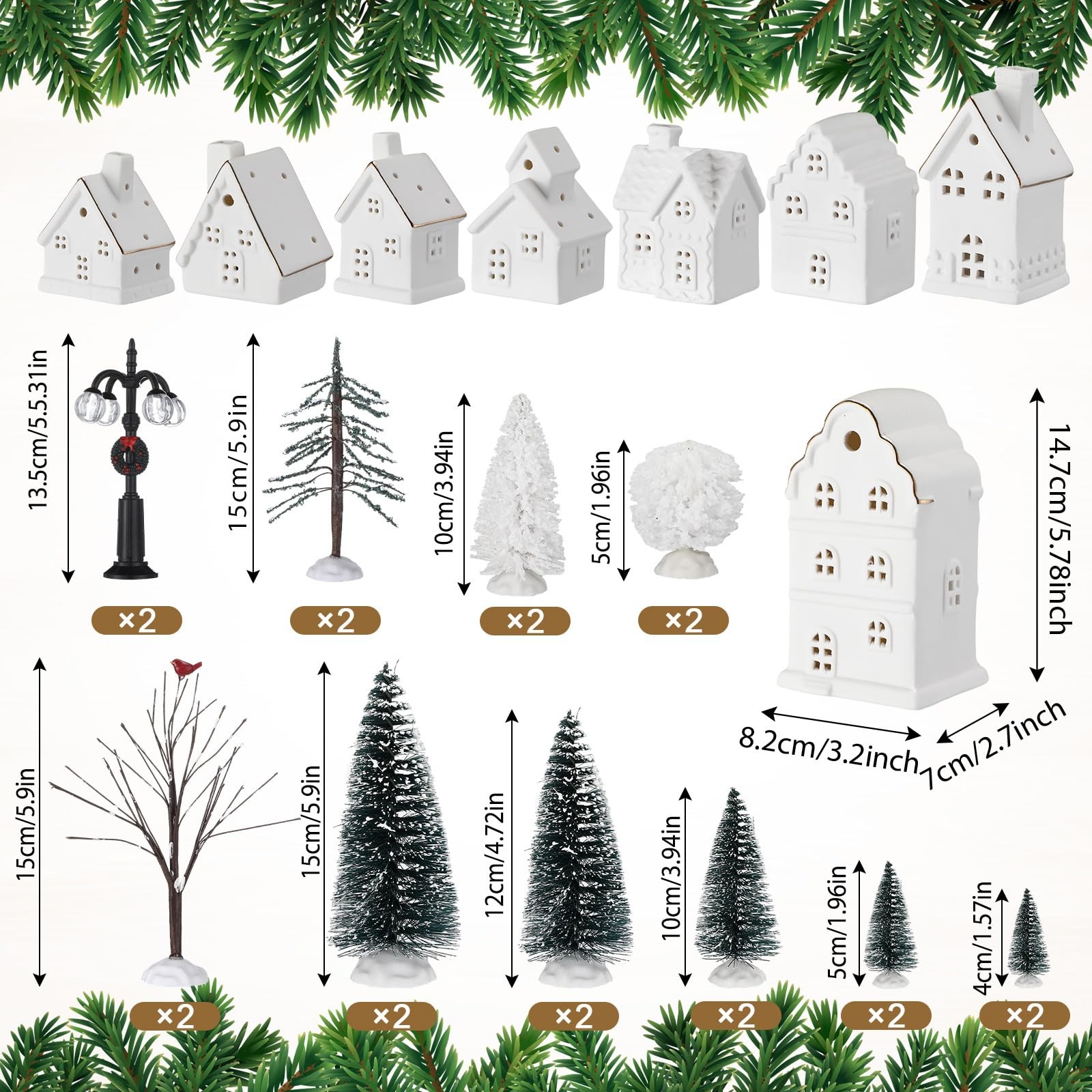 28 Pcs Ceramic LED White Christmas Village Set Include 8 LED White Christmas …