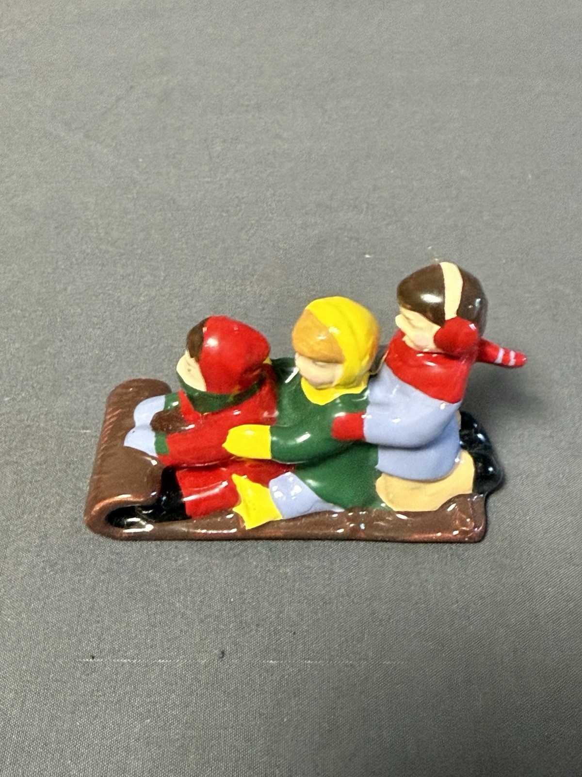 Dept 56 Vintage Christmas Skiers Figurines Set 3 Taiwan Sled Scene