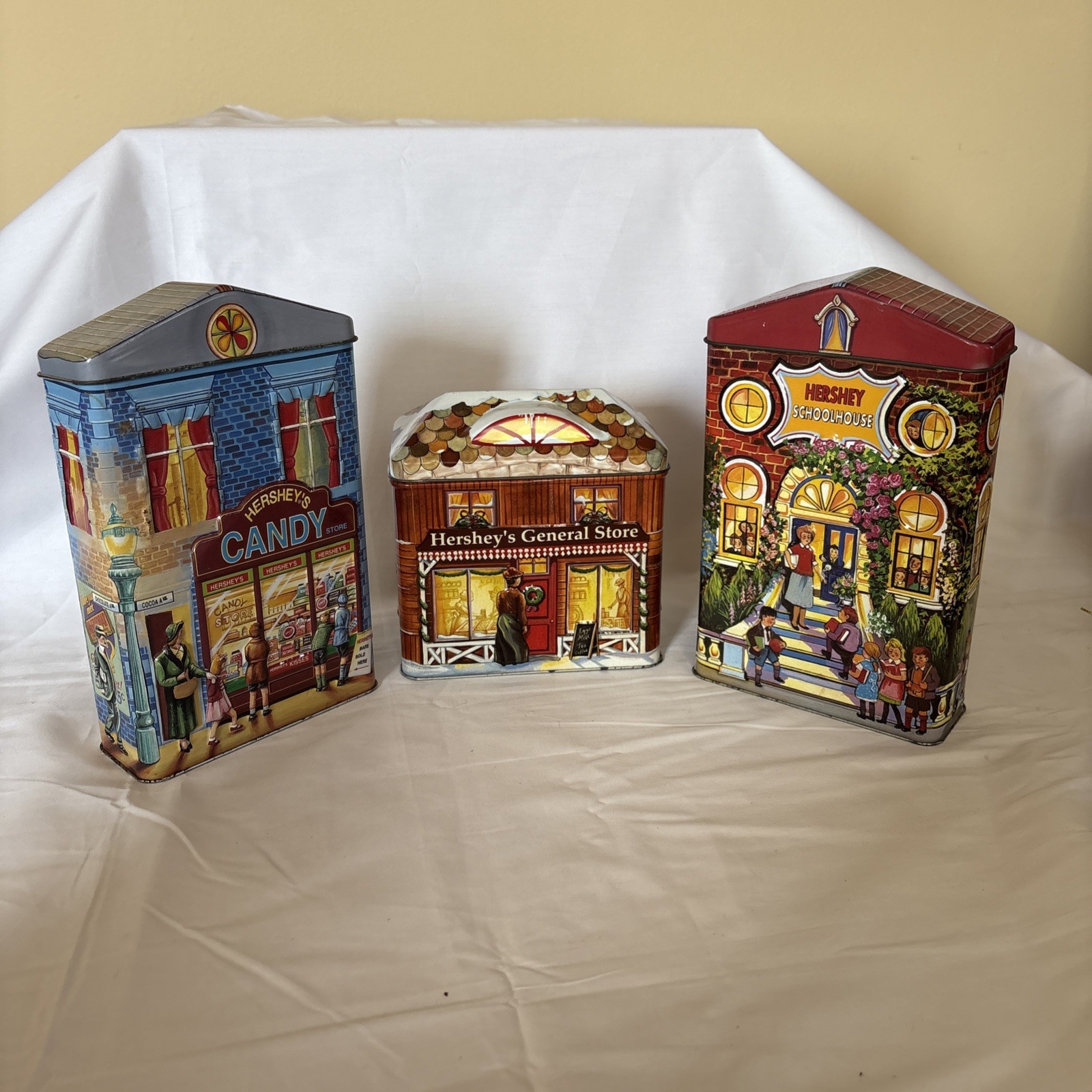 Hershey Collectible Village Tins School House, Candy & General Store #1,2, & 3