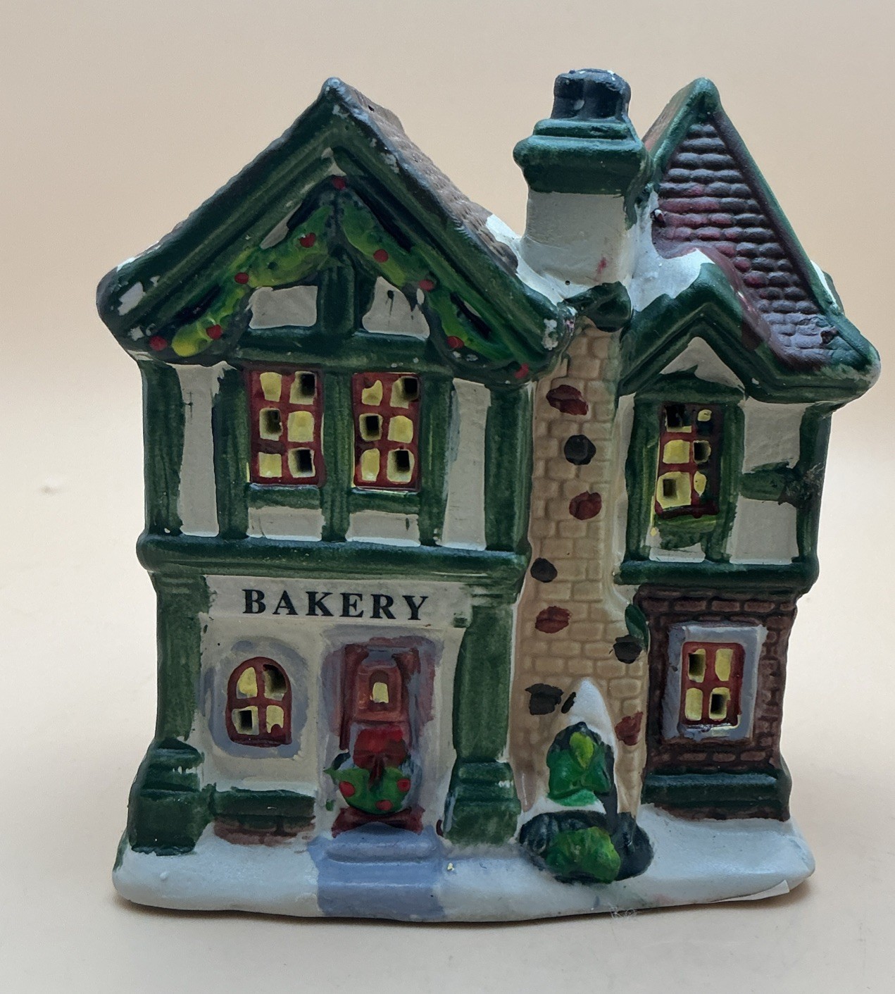 Vintage Miniature Porcelain or Ceramic Christmas Village Bakery House
