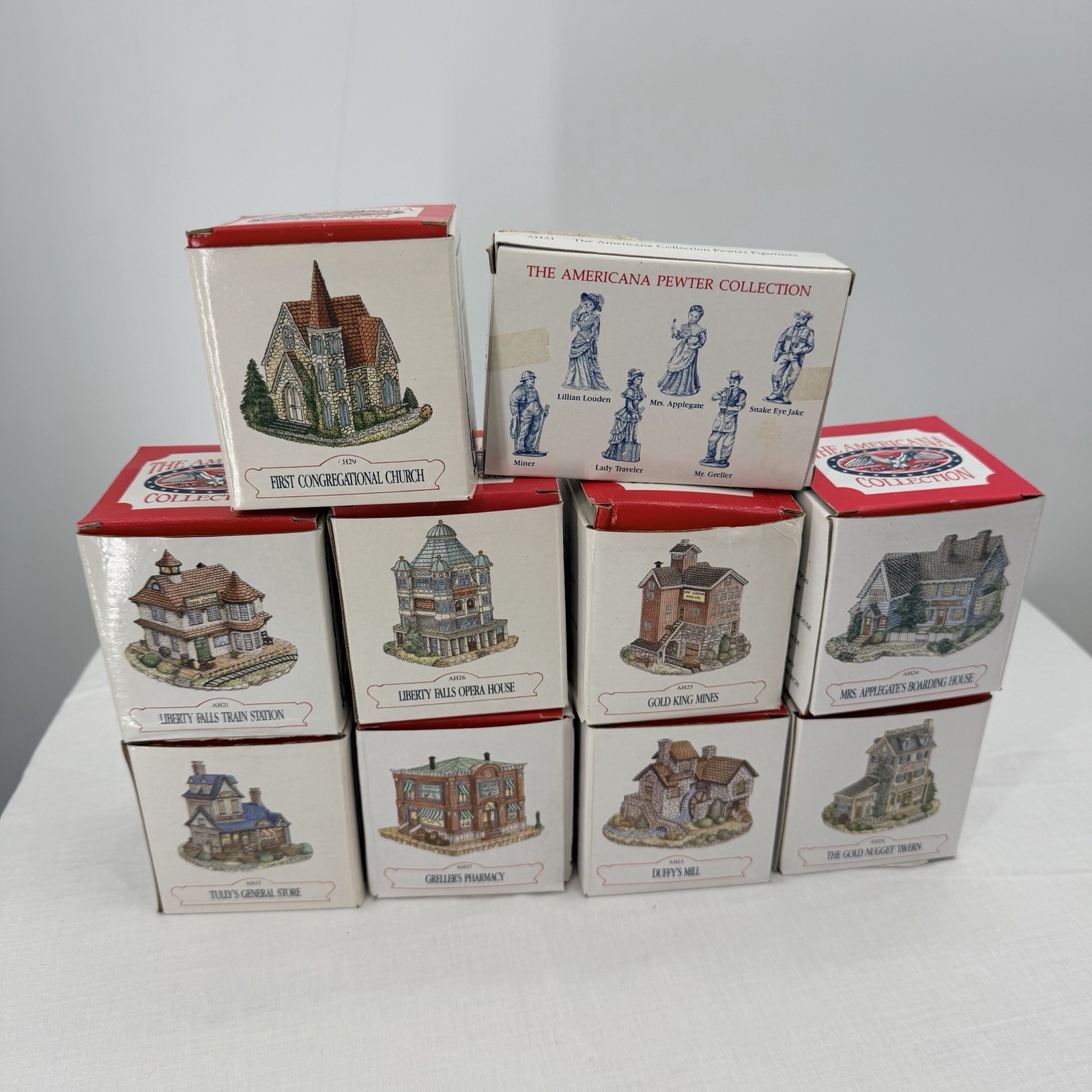 10 Pc Lot Liberty Falls The Americana Collection in Boxes with Pewter Figurines