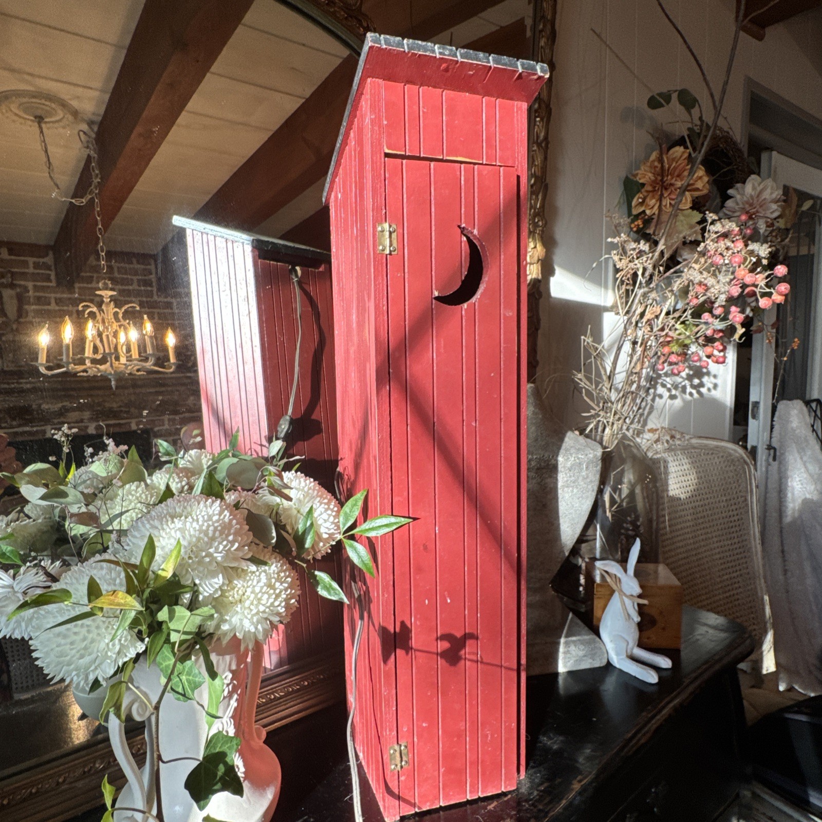Unique Vintage Rustic Lighted Wooden Outhouse Bathroom Decor Farmhouse Fall Moon