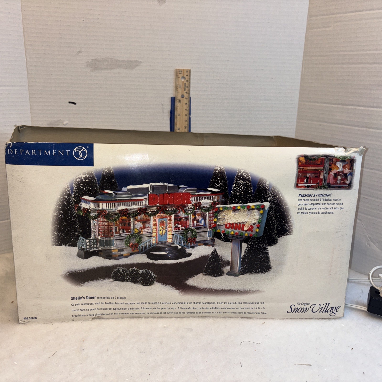 Dept. 56 The Original Snow Village Shelly’s Diner No. 55008 2 Piece Set Working