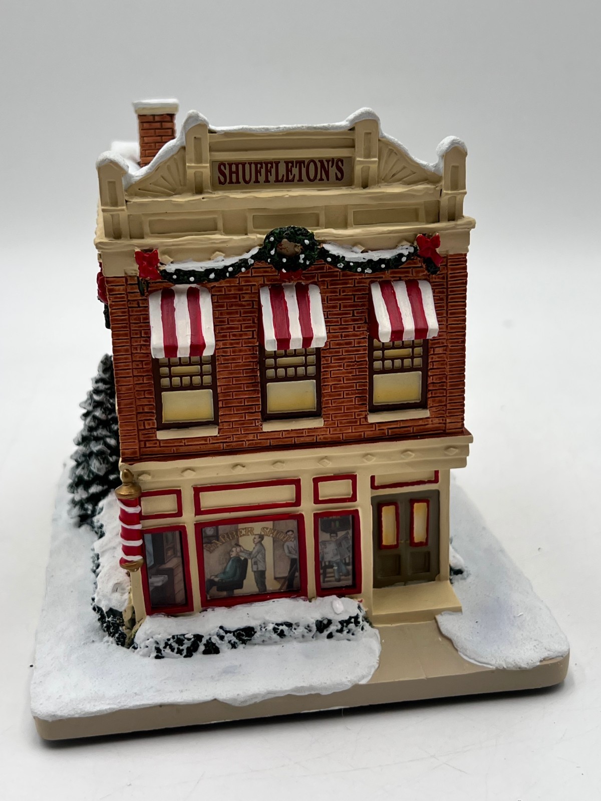 Hawthorne Village Shuffleton’s Barber Shop Norman Rockwell Christmas Village COA