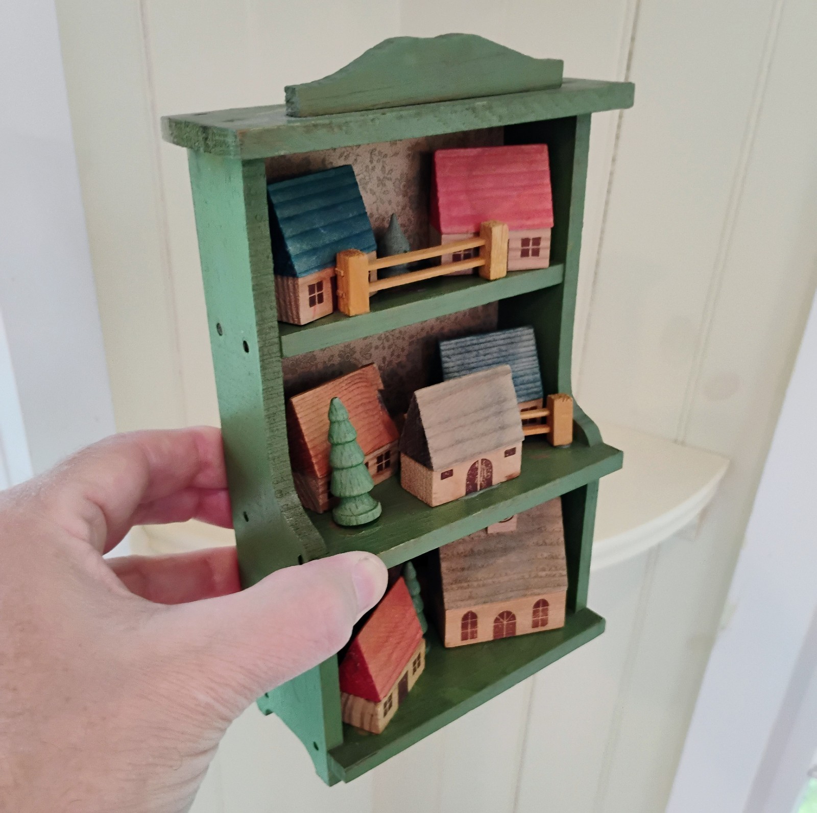 Vintage Erzgebirge German Folk Wood Putz Art Village Wall Decor Hanging Hutch