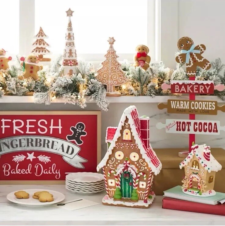 A-Frame LED Glitter Resin Christmas Gingerbread House, 14″ H
