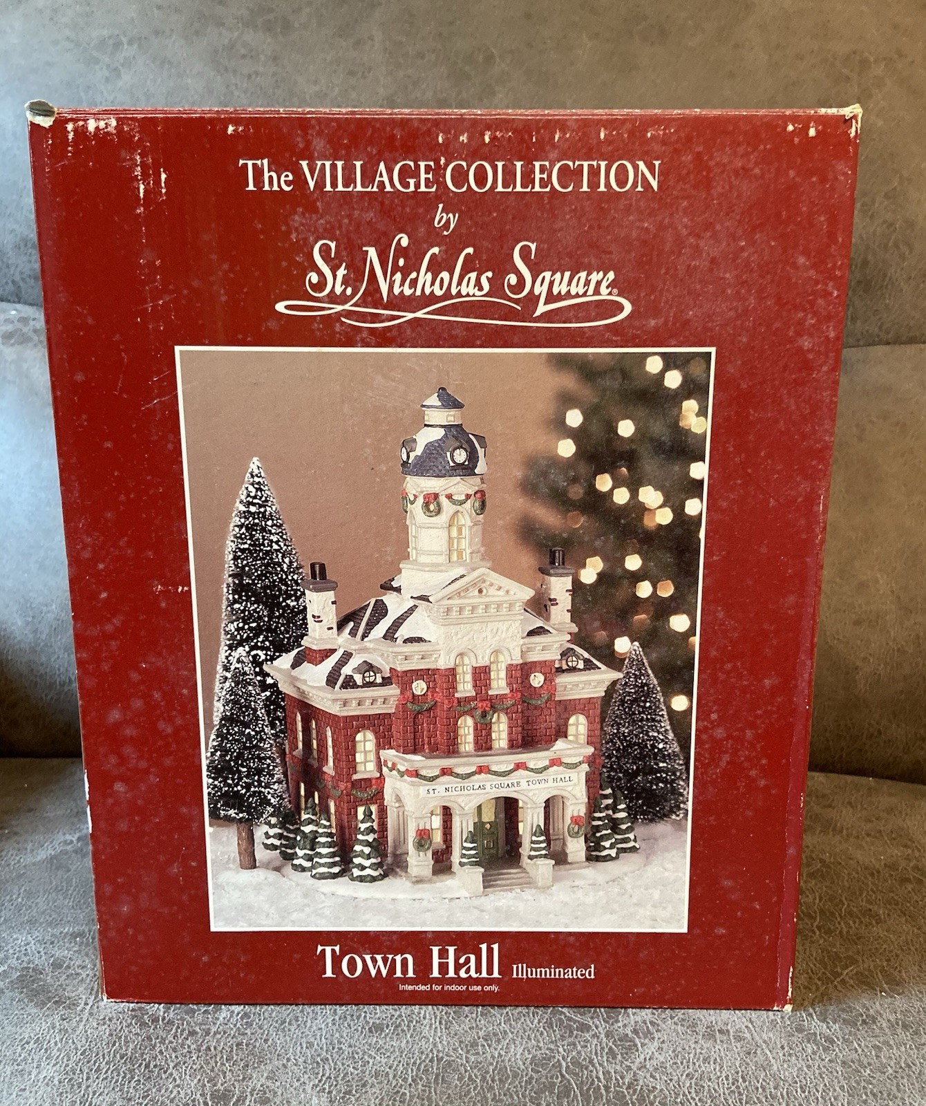 St. Nicholas Square Christmas Village 2002 Town Hall Illuminated with Box