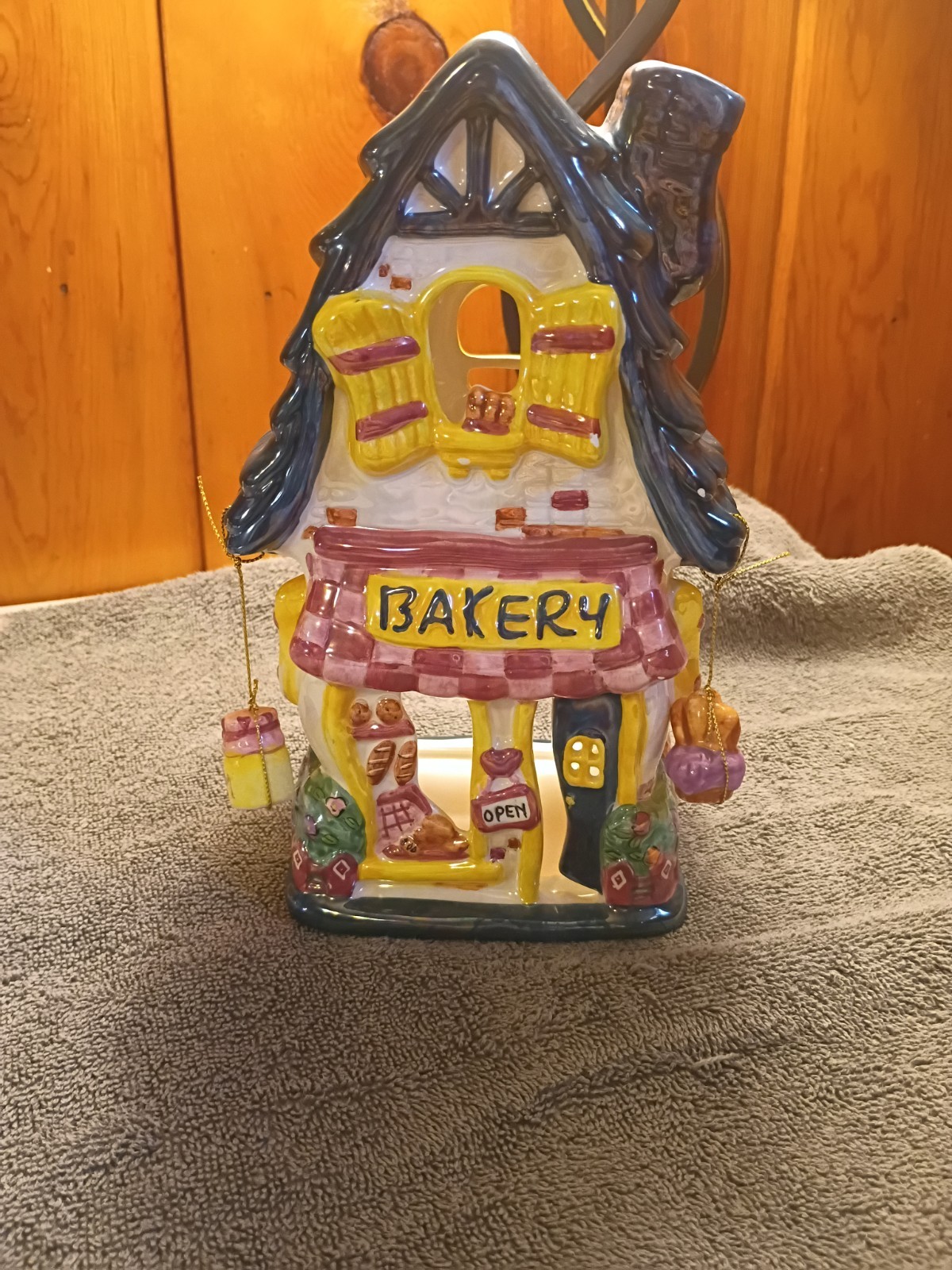 Bakery Ceramic Hand Painted Glazed Village House Tea light candle holder
