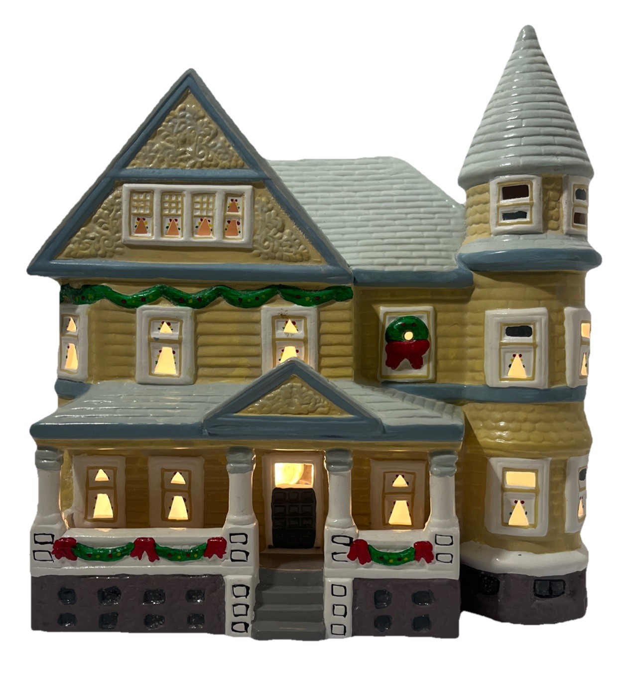 Illuminated Christmas Giant Village Yellow Light Blue House 9x6x10 Inch