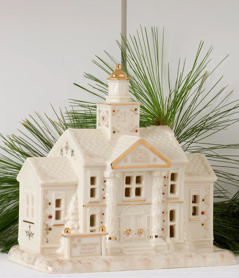 Lenox Mistletoe Park Town Hall Clock Tower Lighted Christmas Village Decor House