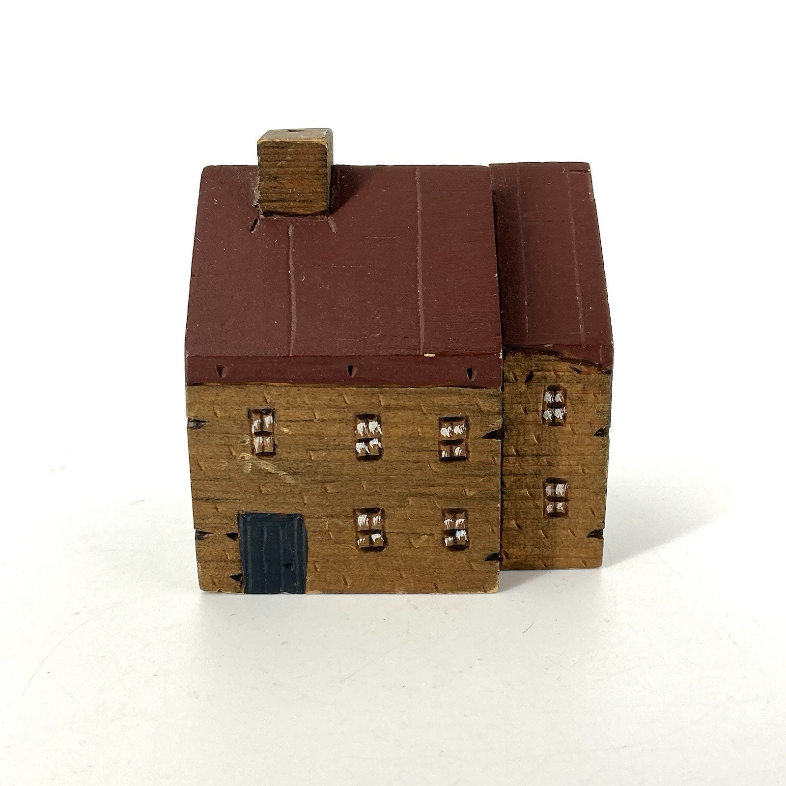 Primitive Wooden Block Houses Village Pyrography Folk Art Miniature Set Of 7