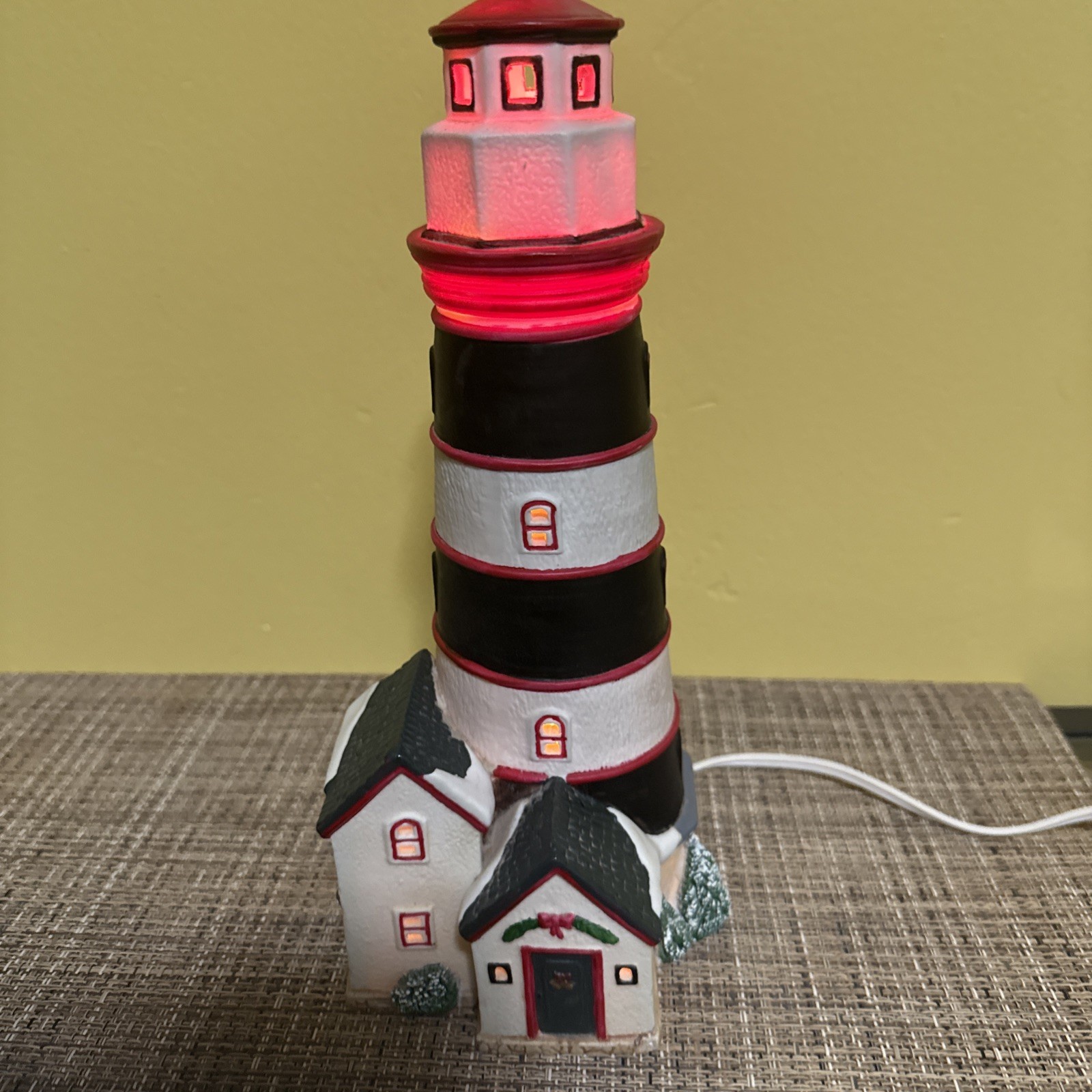 Lemax Christmas Village Lighted “Lighthouse” Red White Black Striped- Vintage