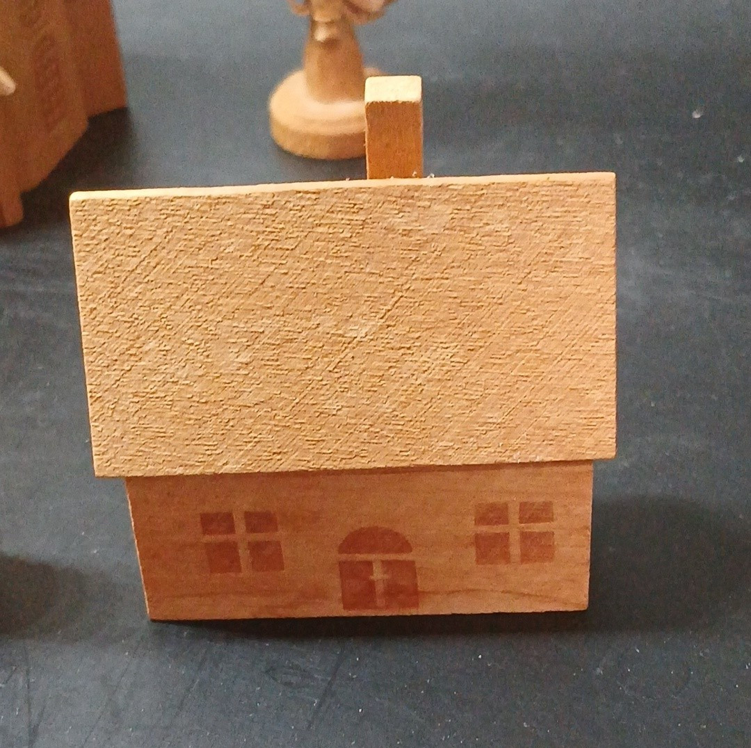 9 Piece VTG German Dominican Republic Wood Miniature Village Church Trees Chior
