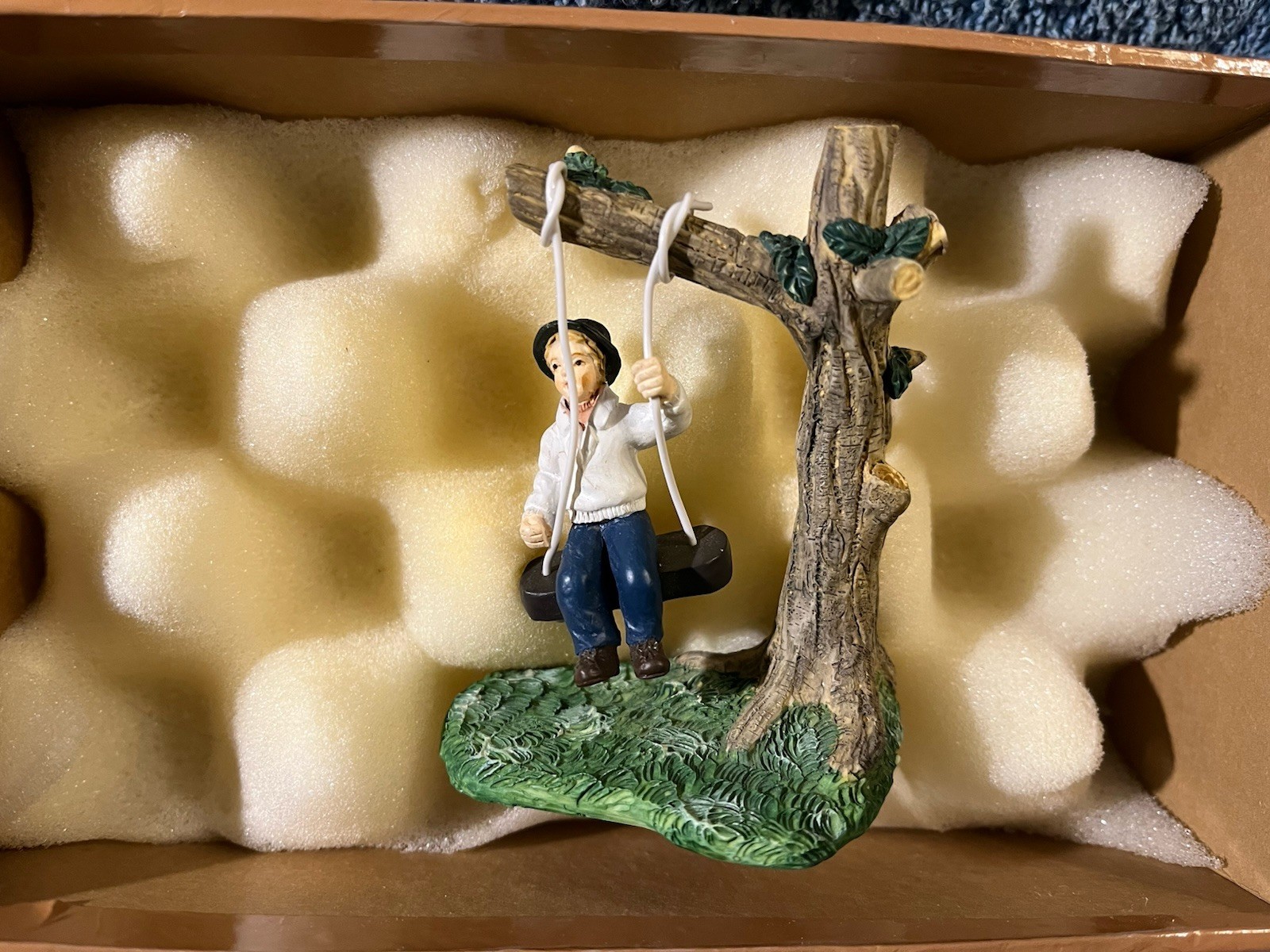 1996 Lang And Wise Folk Art Villages Old Stonington Boy on Swing OB