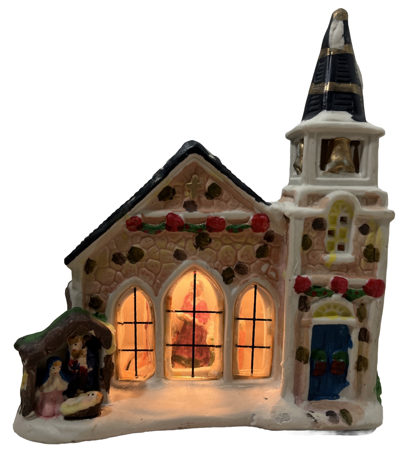 Christmas Village Small Church Window View 6x4x7 Inch