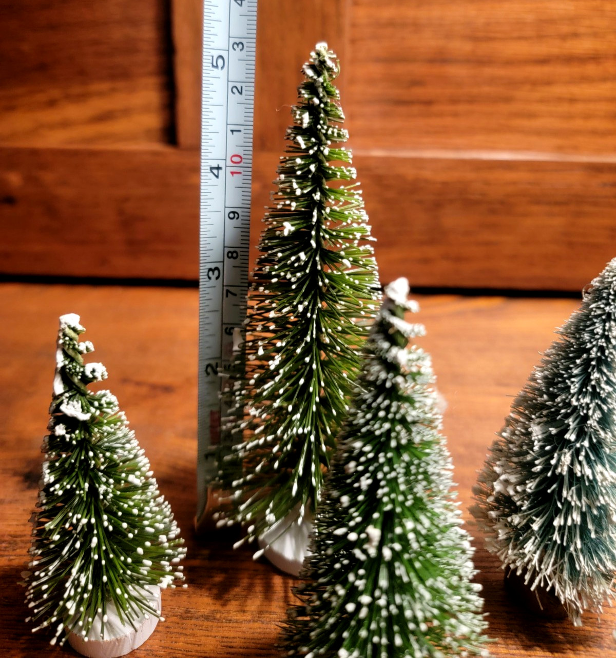 Vintage Bottle Brush Trees Flocked with Bases Lot of 5 TAIWAN