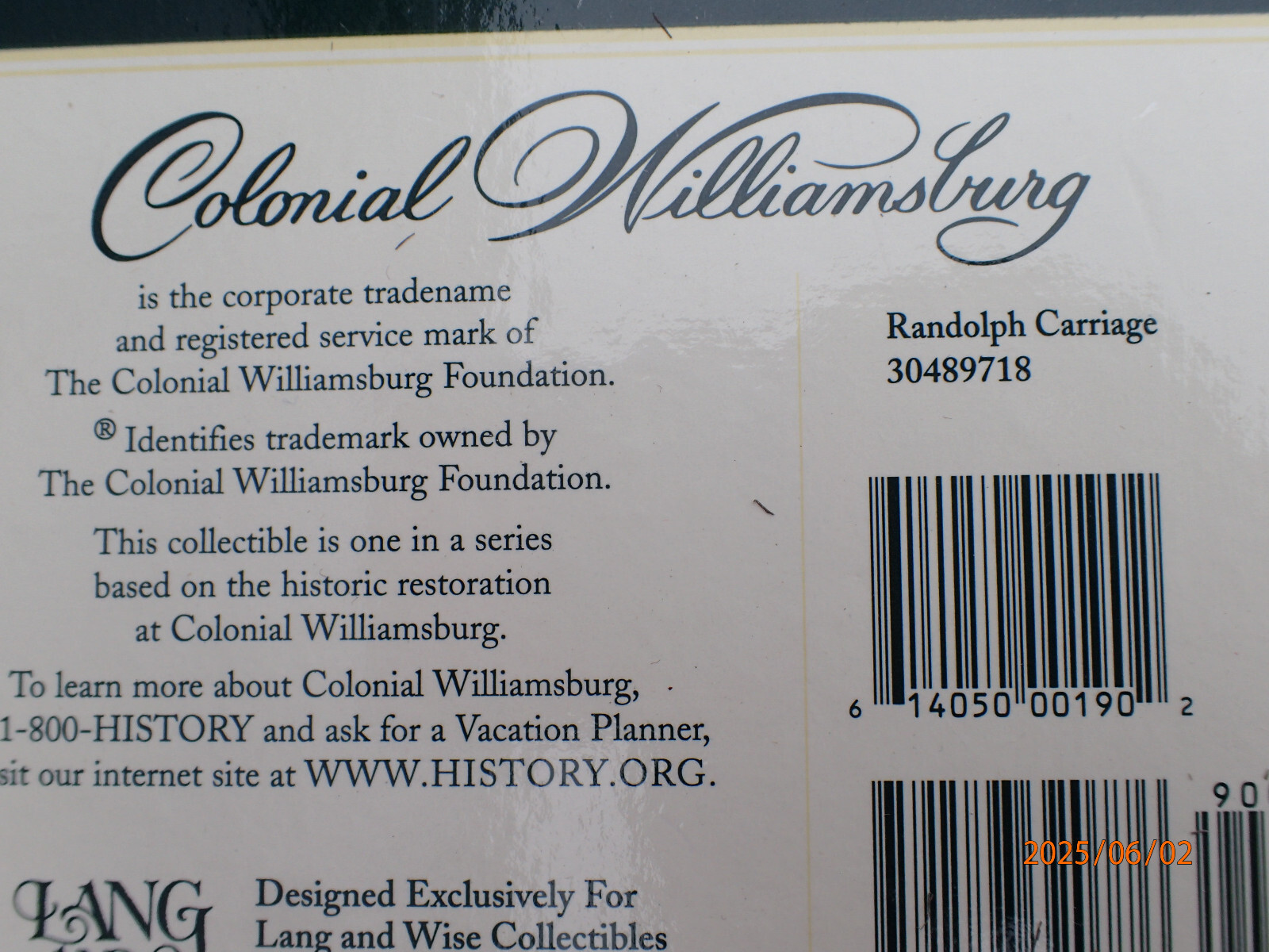 DEFECTIVE RANDOLPH CARRIAGE COLONIAL WILLIAMSBURG VILLAGE COLLECTION IN G3D