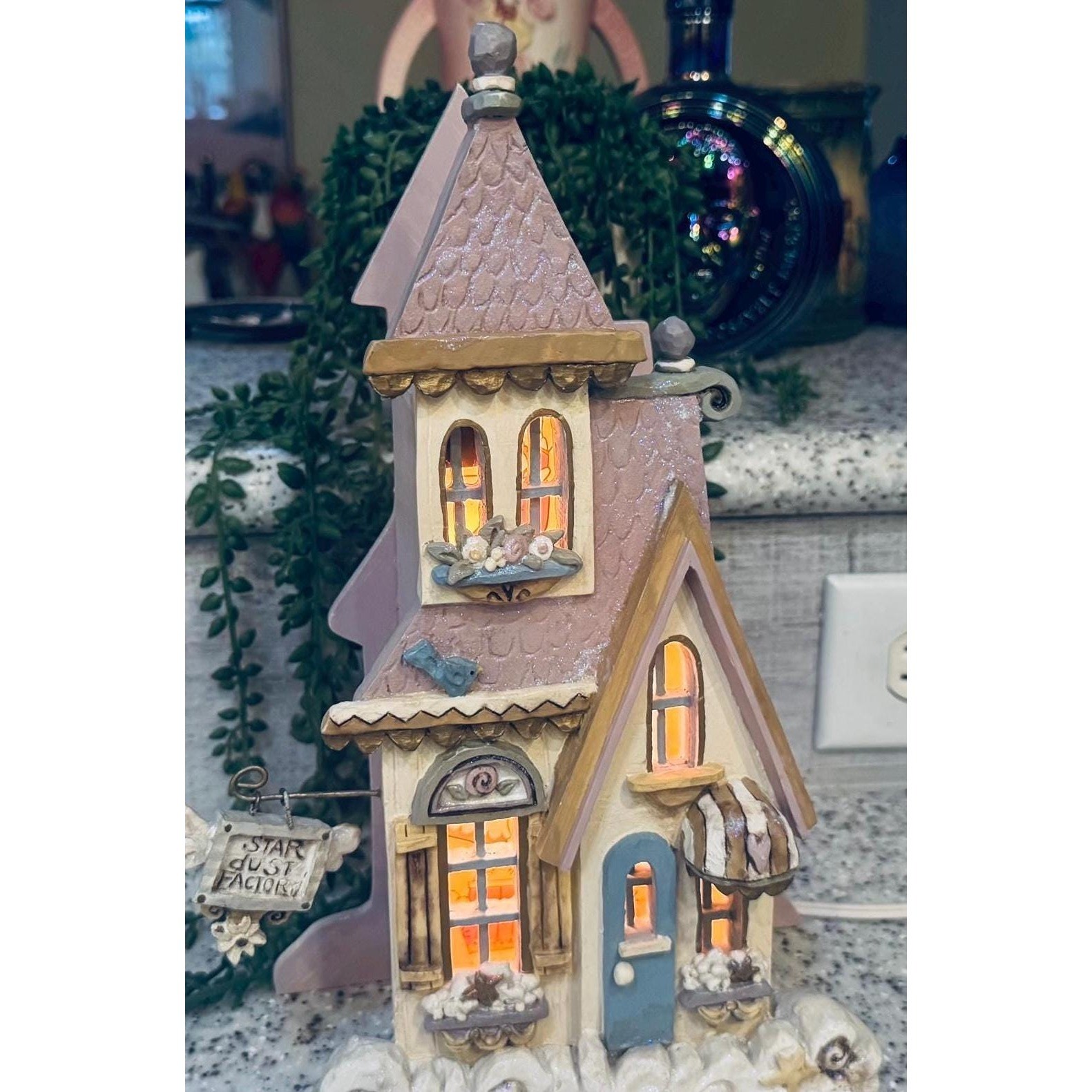 Kurt Adler RARE Star Dust Factory lighted house vintage 98 12.25x7x4″ Christmas
