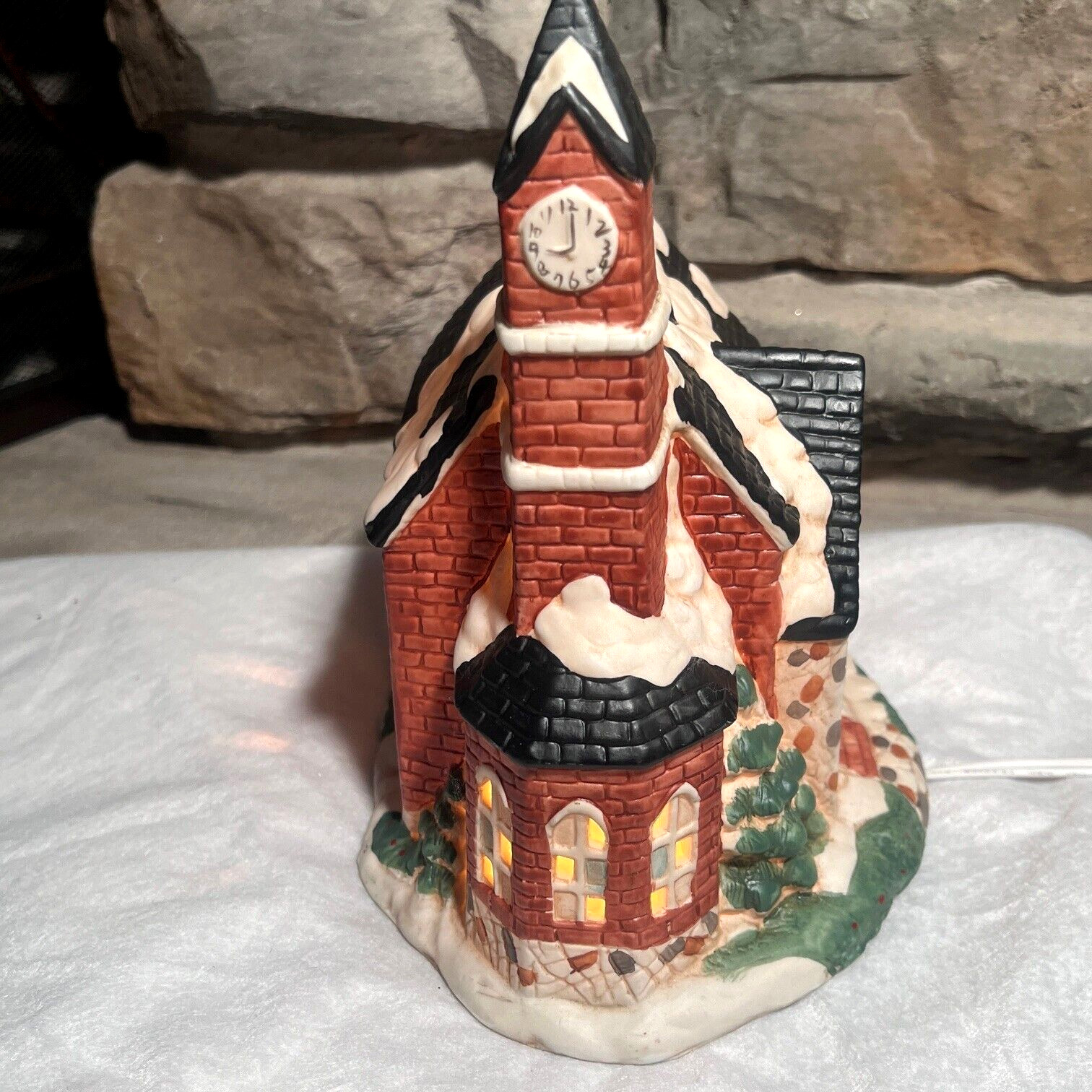 Vtg Caldor Christmas Porcelain Light Up Village Church, Clip In Cord in Box 1991