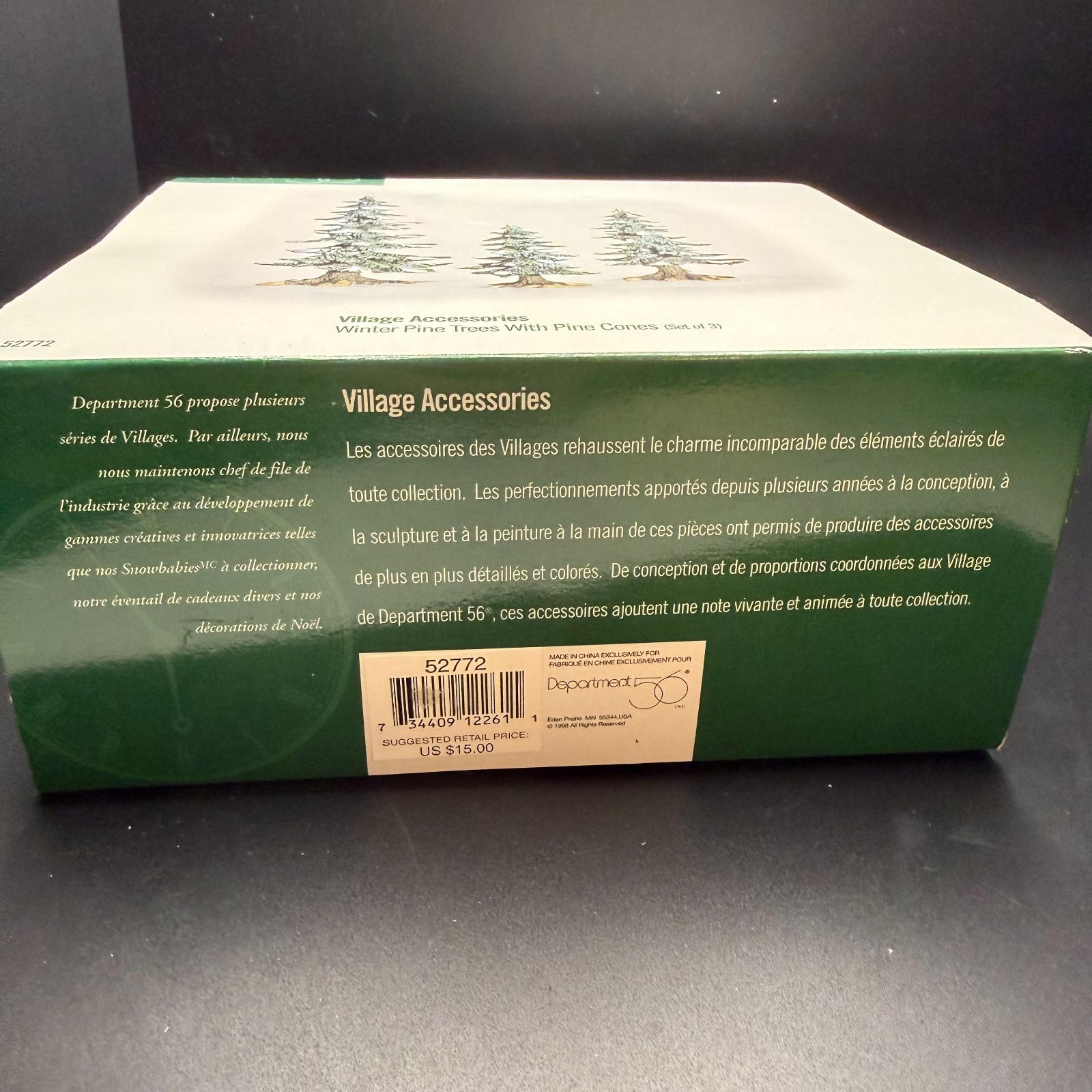 Dept. 56 Winter Pine Trees With Pine Cones #52772 Village Accessory Set of 3