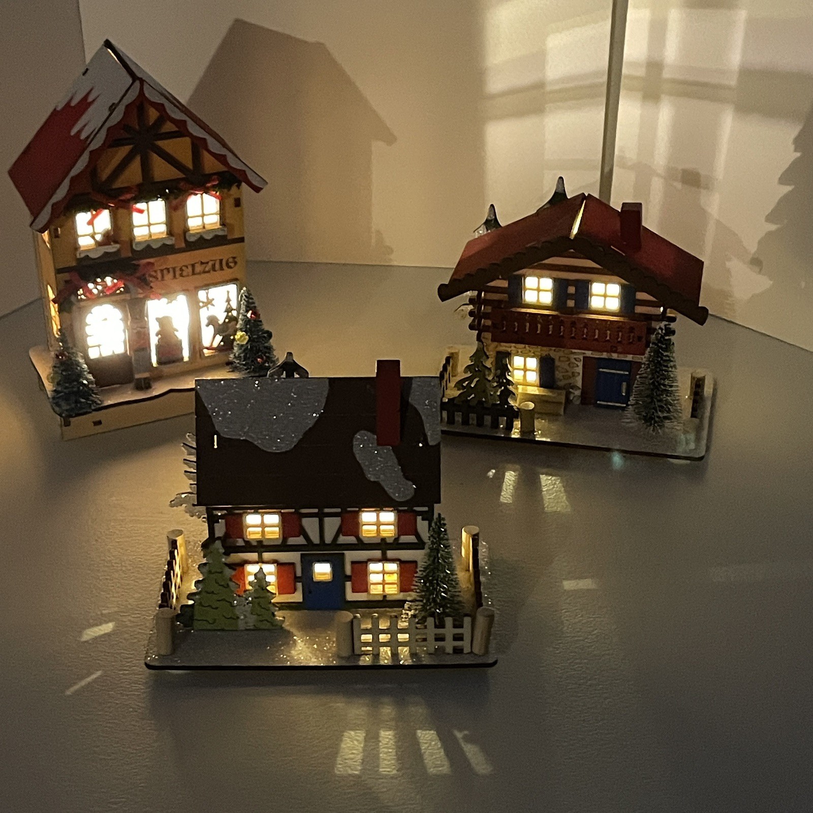 World Market Laser Cut Wood LED Shop Christmas Village German Toy Shop Houses