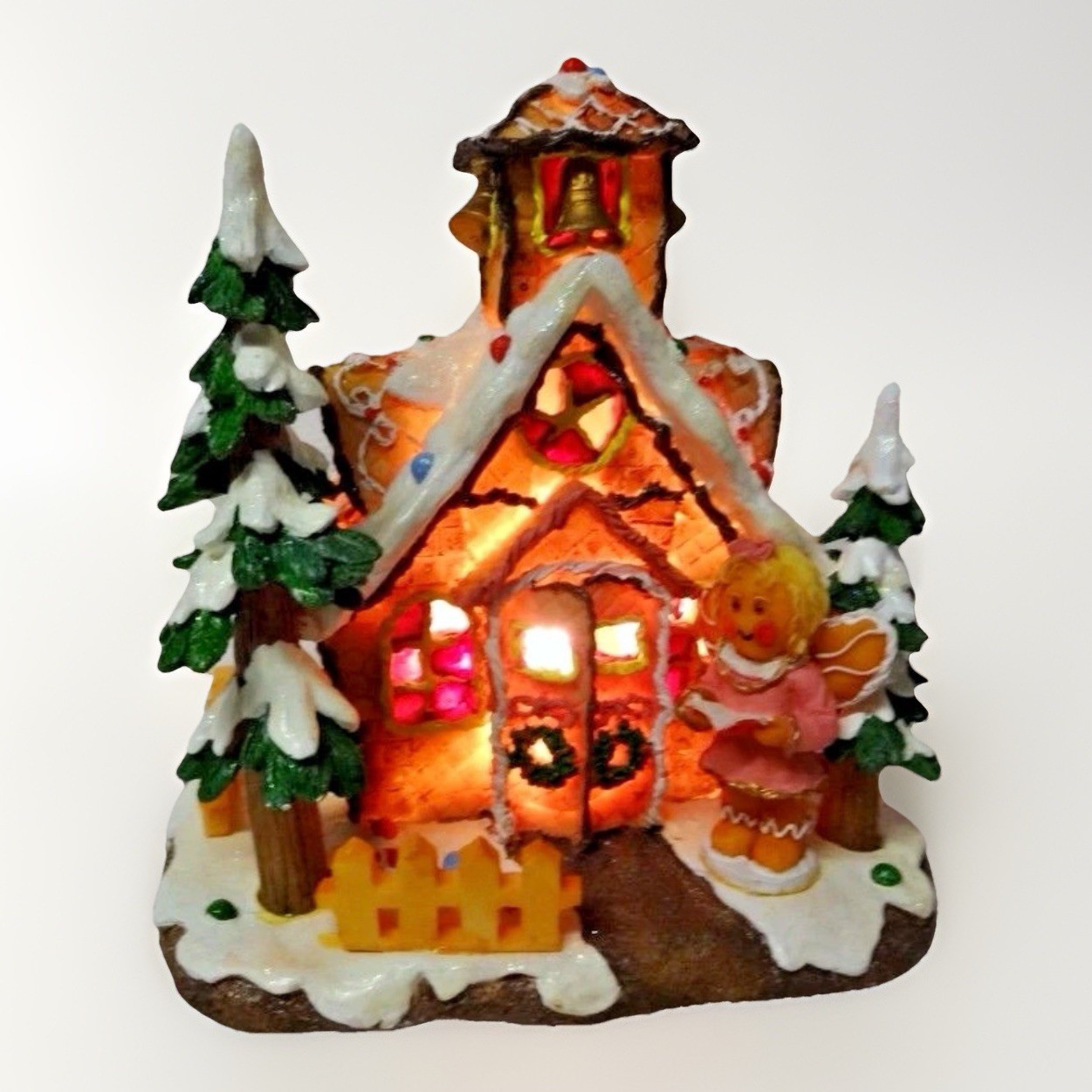 Vintage Christmas Around The World Lighted Gingerbread House With Angel