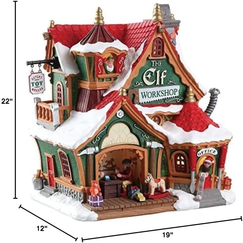 Elegant Christmas Elf Workshop – Lighted Resin Tabletop Display for All Seasons