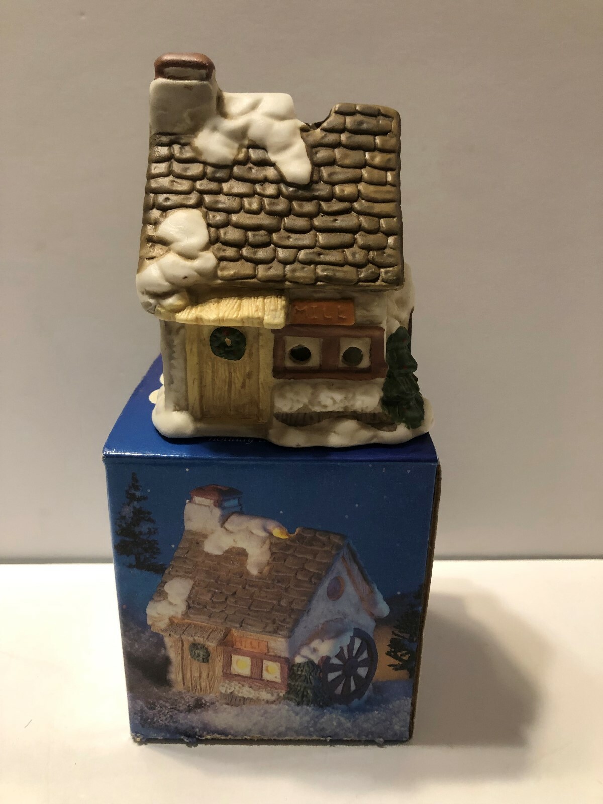 Vintage Porcelain Bisque Olde Mill Village Candleholder Handpainted