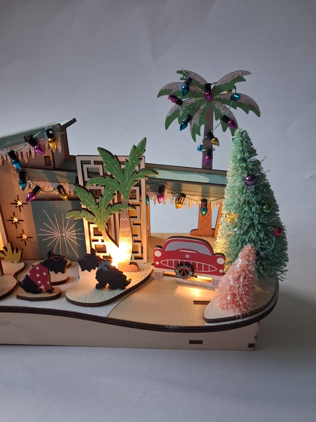 World Market Laser Cut Wood Mid Century Modern House LED Light Up Scottie…