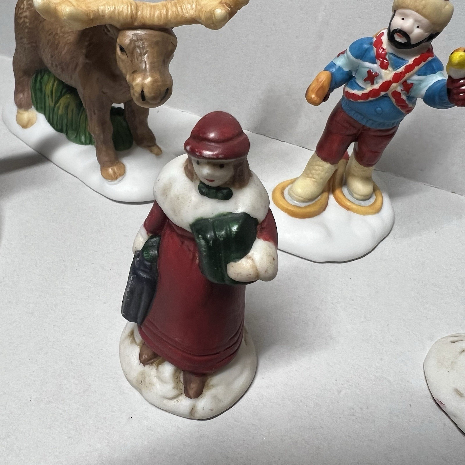 Vintage Christmas Village Figurine Lot Nativity Moose Skier Taiwan Philippines 7