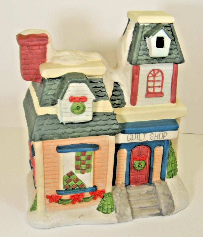 Our Town Collection QUILT SHOP Illuminated CHristmas Building In Box With Light