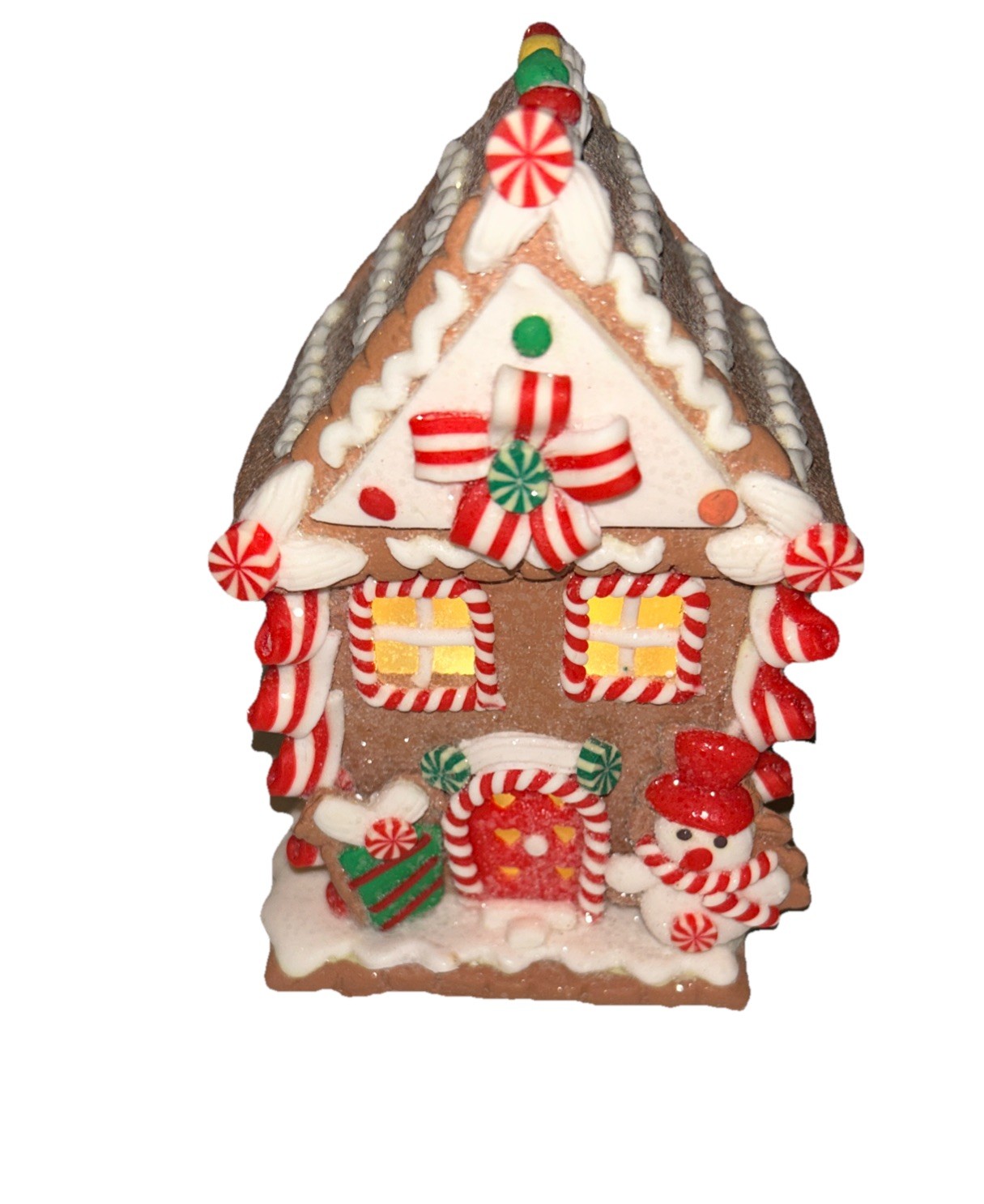 Lighted Gingerbread House Snowman Candy 6 x 4 x 3 inch Christmas Decor
