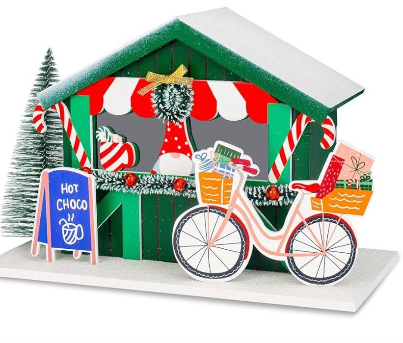 Zqoyn LED Lighted Christmas Village Set Indoor Table Decor Bicycle