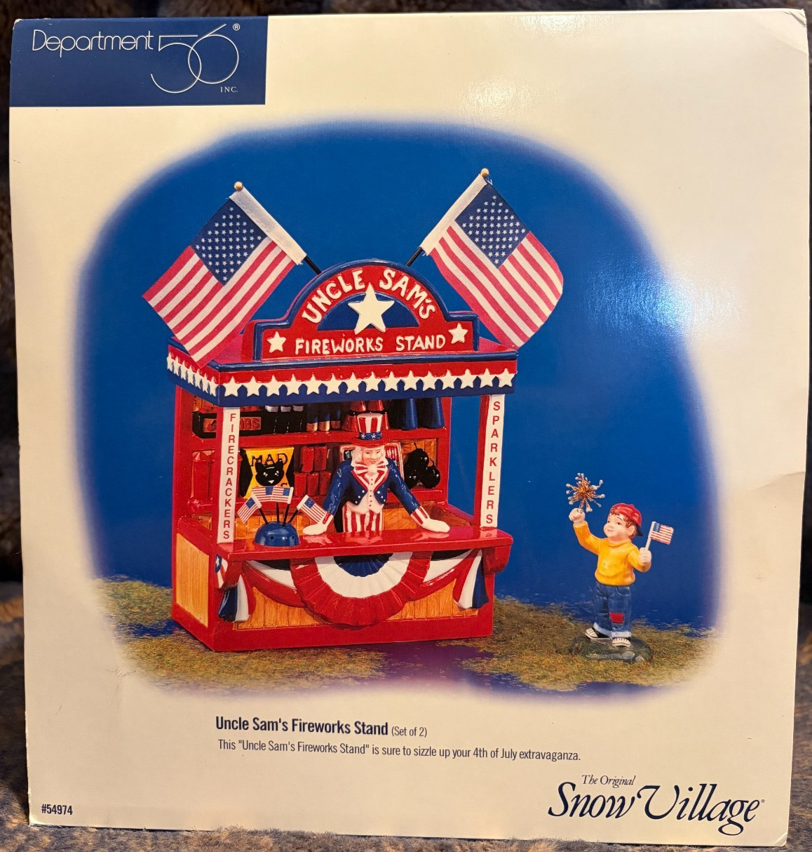 Department 56 Uncle Sam’s Fireworks Stand #54974 Snow Village UNTOUCHED Set of 2