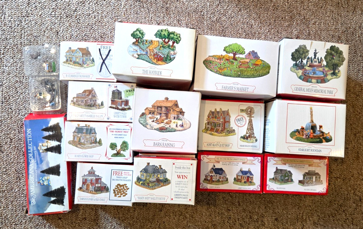 Lot of Liberty Falls Collections Miniature Houses, Barn, Market, … Free Ship!