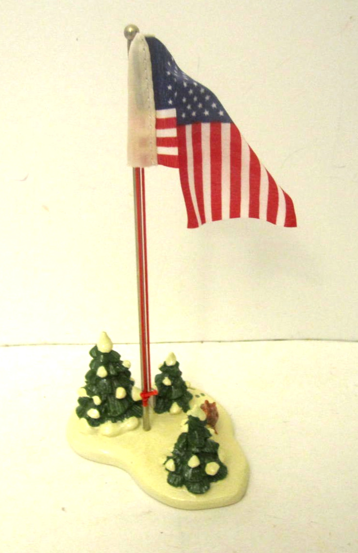 Department 56 Village U.S. FLAG Pole #51772 Trees Rabbit Christmas Accessory