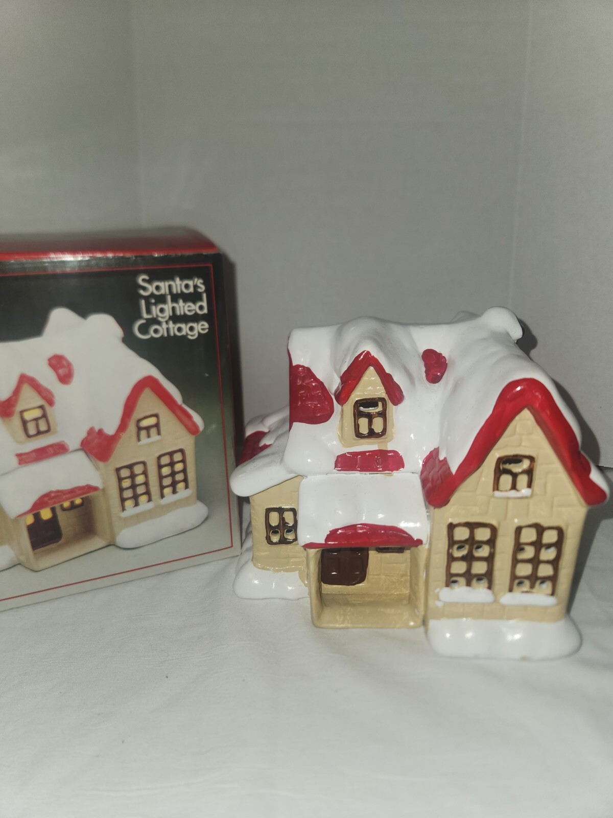 Seasons Greetings Hand Painted Santa’s Lighted Cottage Christmas Village