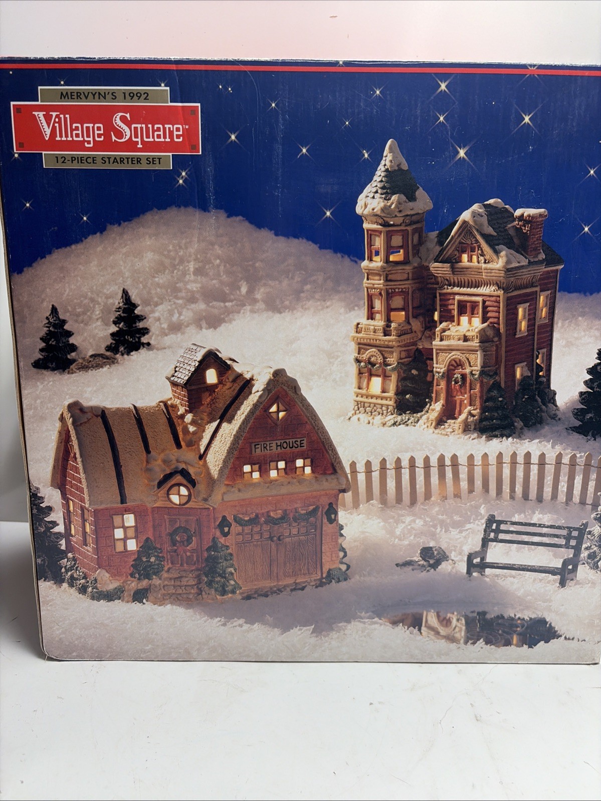 Mervyn’s Village Square Lights Up Original Box 12 Piece Starter Set 1992