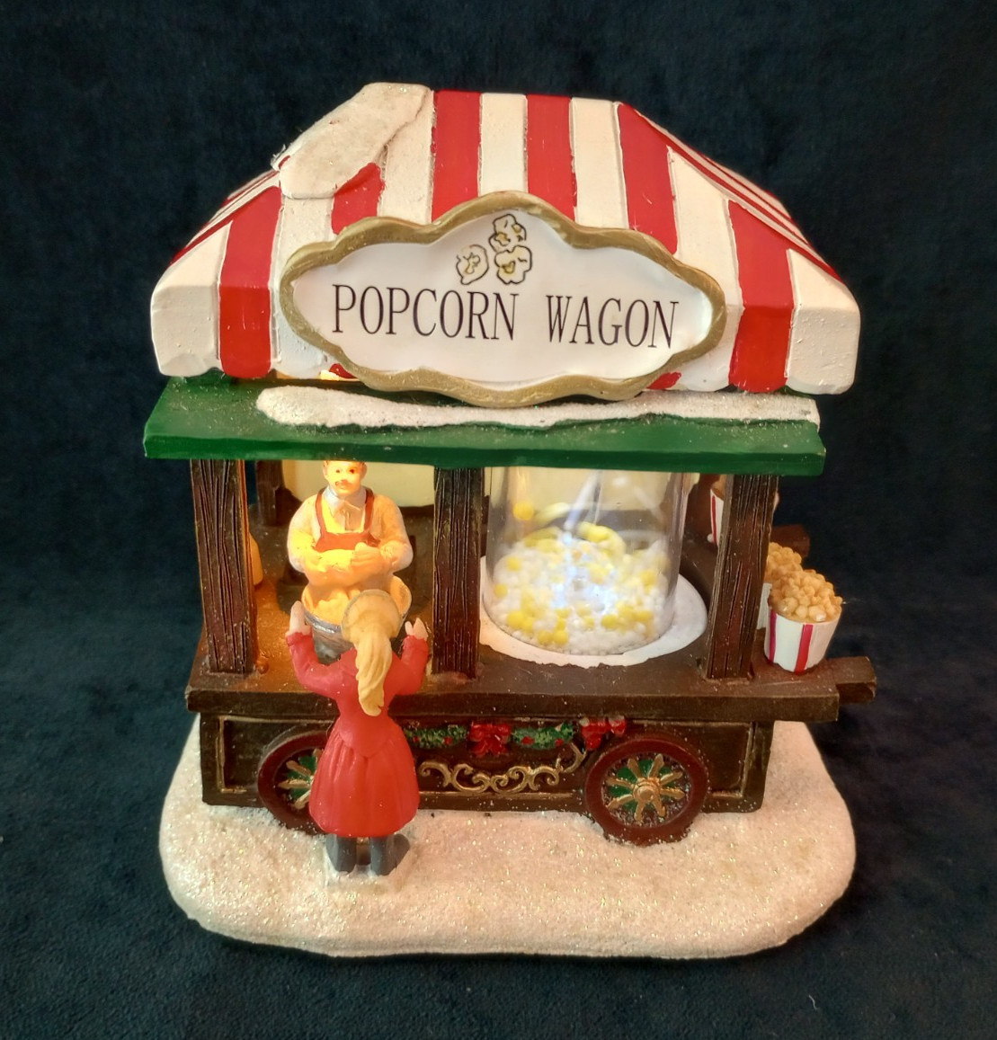 St Nicholas Square Popcorn Wagon w/ Light Moving Popping Corn Christmas Village